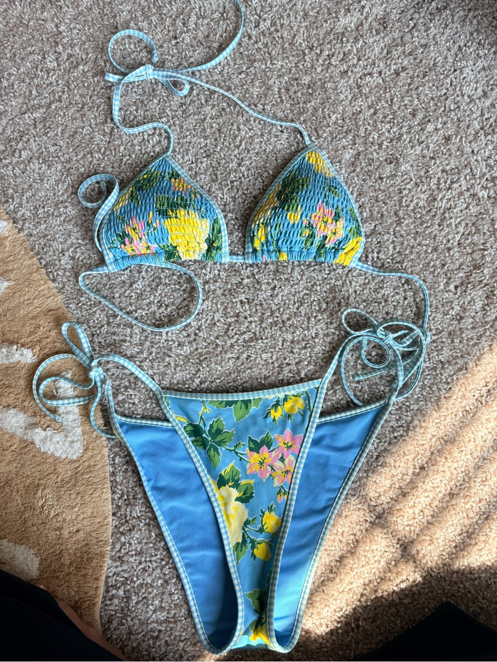 aerie Blue Floral Tie-String Bikini